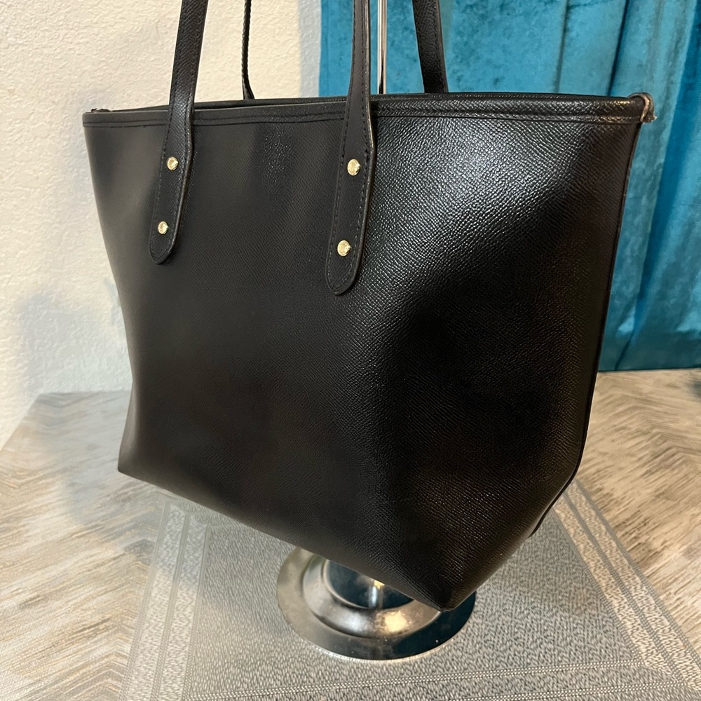 Coach Black Leather Tote with Gold Accents - Picture 6 of 11